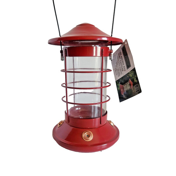 Modern Farmhouse Fire Engine Red Port Lantern Hummingbird Feeder *NEW*